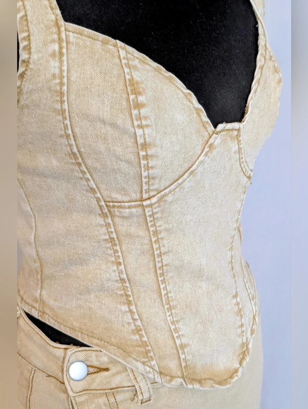 Cream Denim Corset & Mini Skirt Set, Size Small- Coastal Cowgirl